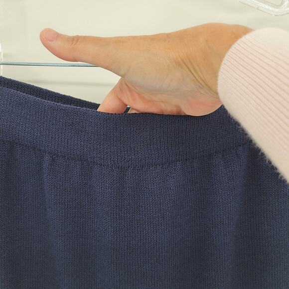 St. John Collection Santana Knit Skirt 6 Navy Blue Marie Gray Elastic Waist - Picture 2 of 8